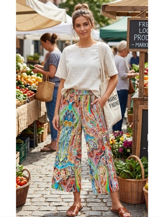 Cynthia Rowley Pants - Cynthia Rowley Wide Leg Paisley Print Cropped pants Multicolor Size S